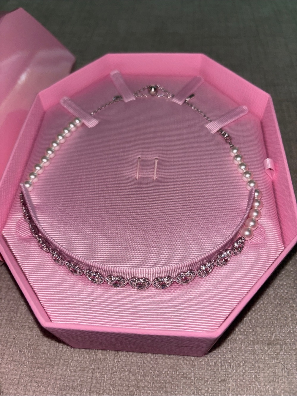 Pearl & Crystal Accent Choker Necklace in Pink